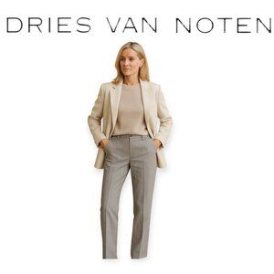 Designer Lightweight Neutral Grey Dries Van Noten Cotton Trousers 26
